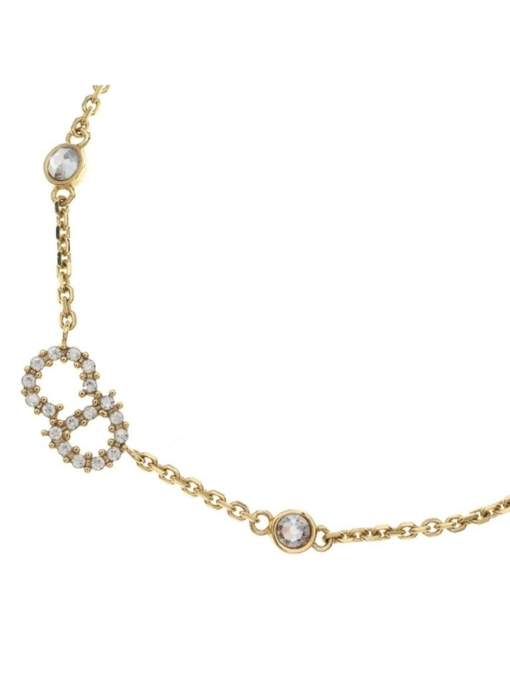 Dior Clair D Lune CD Logo Rhinestone Pearl Pendant Gold Necklace
